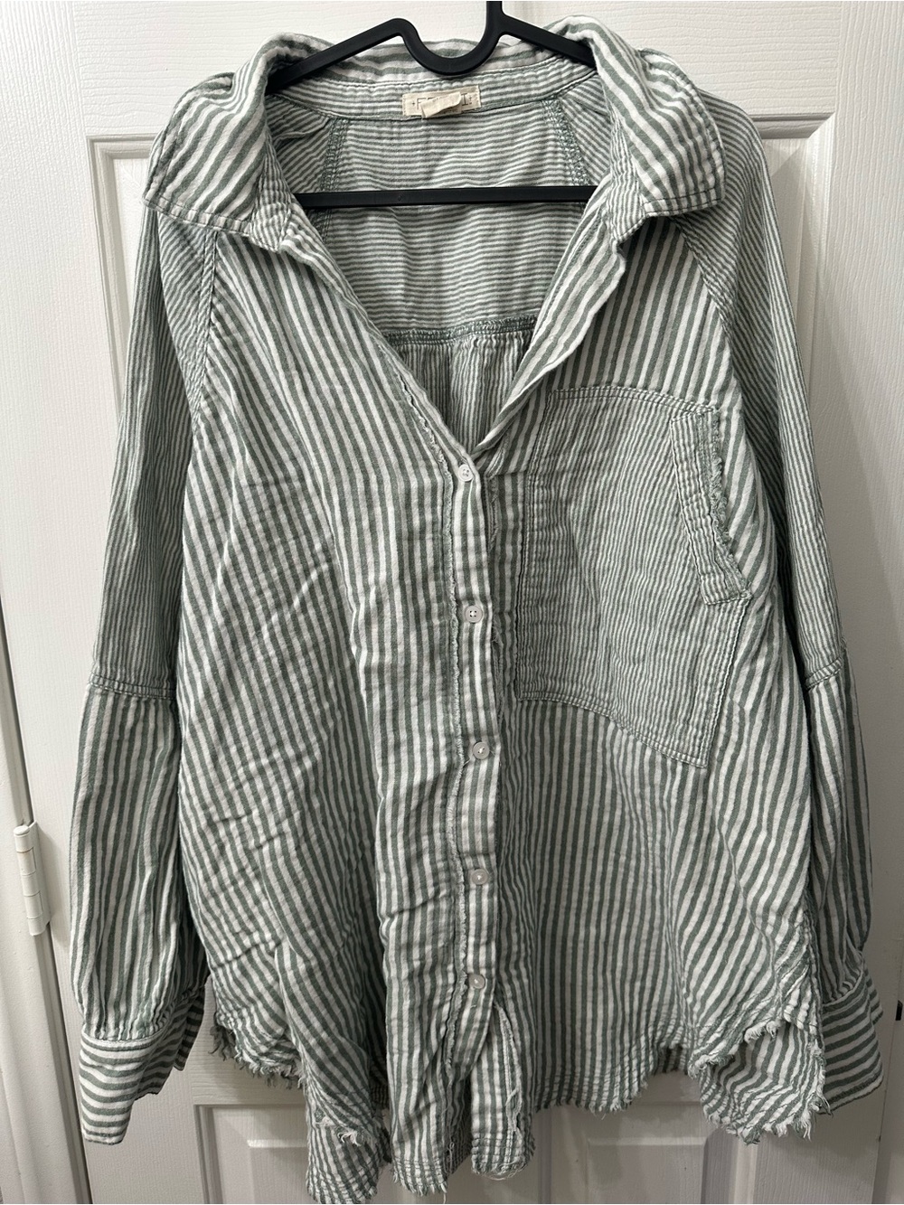 Torrid FESTI Button-Up Shirt Sage Green White Stripes Long Sleeve Collar 1X
